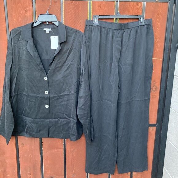 Lunya Washable Silk Long Sleeve Pant Set Black - Picture 2 of 9